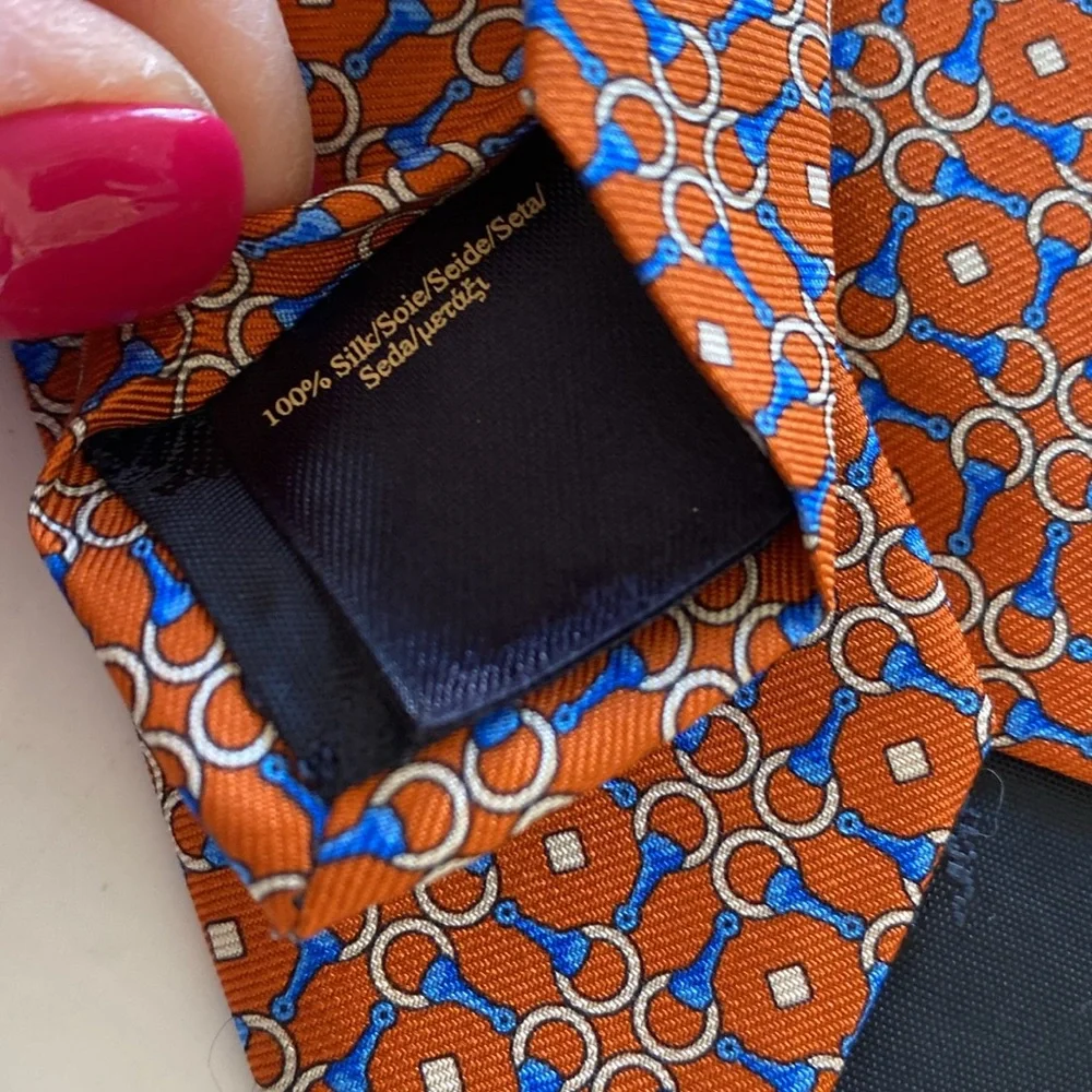 Brooks Brothers 100% Silk Orange, Blue and Gold Necktie. Made in New York